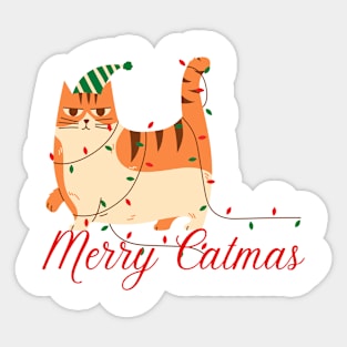 Merry Catmas Fat Orange Ginger Tabby Sticker